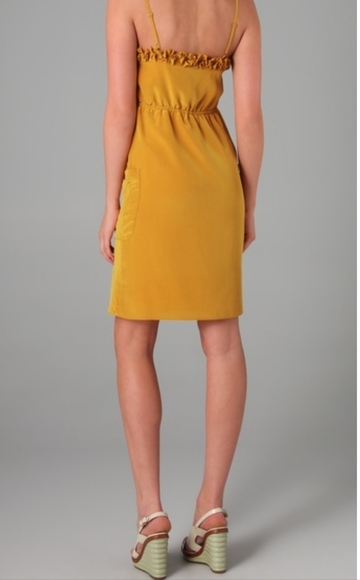 Marc by marc jacobs yellow Mustard Silk ruffle mini dress Size 8 - Picture 3 of 14